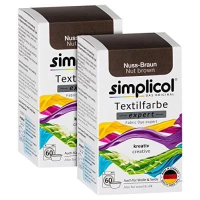 Afbeelding van simplicol textielverf expert nootbruin: creatief textiel, wol en zijde bruin verven, wasmachine handwas, 2x150g