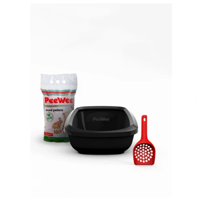 Afbeelding van Peewee Startpakket Ecogranda Kattenbak 68.5 x 51 36 cm 3 kg Zwart