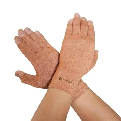 Afbeelding van KANGKA Reuma Therapeutische Handschoenen Compressie Maat S voor Artrose, Reuma, Artritis, RSI, CTS Unisex Licht Bruin