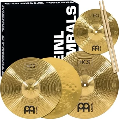 Afbeelding van Meinl Cymbals Bekken Set Box Pack met 13&quot; Hihats, 14&quot; Crash, plus gratis 10&quot; Splash, Sticks, lessen HCS Traditioneel Messing Made in Germany, 2 jaar garantie (HCS1314
