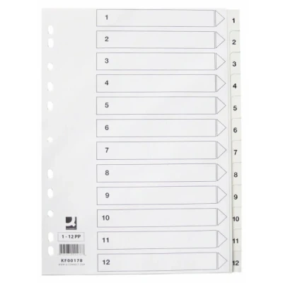 Afbeelding van Q connect Tabbladen Set 1 12, Met Indexblad, Ft A4, Wit