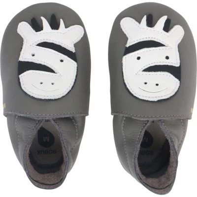 Afbeelding van Bobux Soft Soles Baby Slofjes Leer Zebra Grey Maat 18