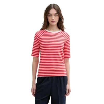 Afbeelding van TOM Tailor Denim MIT Streifenmuster Tshirt print, Dames, Maat: Small, Red pink stripe