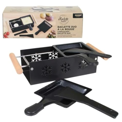 Afbeelding van COOK CONCEPT KC2486 Raclette Duo A kaars, keuken, koken, speciale kookplaat, grillplaat, metaal, hout, zwart
