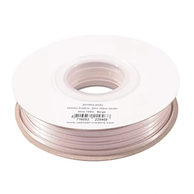 Afbeelding van Vaessen Creative Satijnen lint 3 mm x 100 m beige, linten, decoratief lint, linten om te knutselen, stoffen voor bruiloft, doop en verjaardagscadeaus, bruin