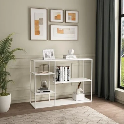 Afbeelding van [en.casa] Staand rek Isojoki boekenkast metalen wit open kast vrijstaand 120x35x87,5 cm
