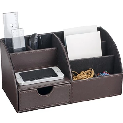 Afbeelding van Luxe leatherlook pennenbak Large bruin 6 vaks