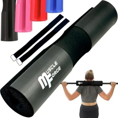Afbeelding van MuscleForge Nekkussen met 2 lussen, lange haltervoering ter bescherming van nek en heupen bij kniebuigingen fitnesstraining, zwart, barbell pad voor squat hip thrust