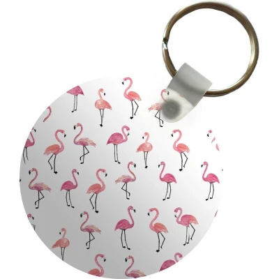 Afbeelding van Sleutelhanger Flamingo Vogel Roze Patronen Plastic Rond Uitdeelcadeautjes