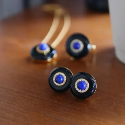 Afbeelding van Zwarte Onyx Oorbellen Lapis Lazuli