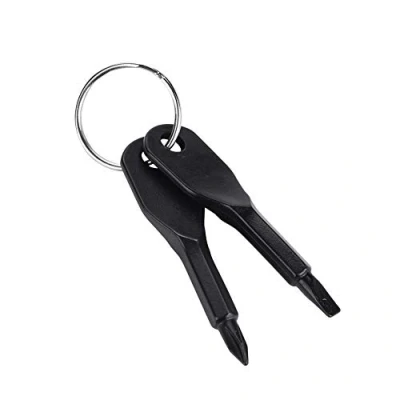 Afbeelding van draagbare schroevendraaier voor buiten, 2 stuks schroevendraaier, gereedschap schroevendraaierset met sleutelhanger (zwart)