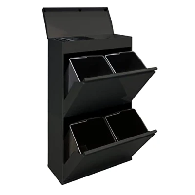 Afbeelding van ARREGUI Top CR626 B Recycling afvalemmer van staal, afvalscheiding, 4 emmers met multifunctionele bovenplaat, x 17 l (68 l), zwart