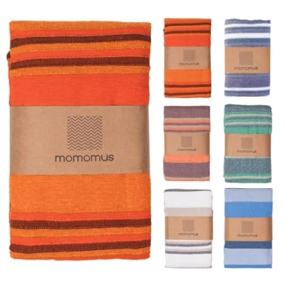 Afbeelding van MOMOMUS Dunne deken voor strandpicknick, XXL, met franjes, zonder zand, tapijt, grote stranddeken of strandmat, zandvrij, oranje, 210 x 240 cm