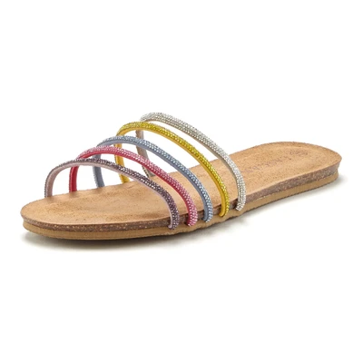 Afbeelding van NU 20% KORTING: Lascana Slippers met leer en strasssteentjes, mule, sandaal, open schoen