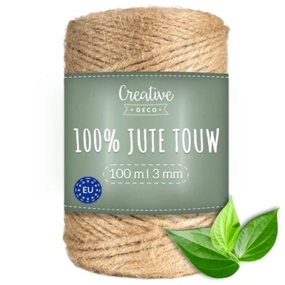 Afbeelding van Creative Deco 100m Jute Koord Natuurlijk 2 3 mm Dikte Bruin Decoratie, DIY, Verpakking en Recycling