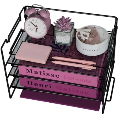 Afbeelding van ideallife metalen bureauorganizer lade 3 laags stapelbare brievenbak, kantoorbureau papierorganizer, bestandsbakjes, bestandsorganizer voor school, thuis en op kantoor (3 lagen)