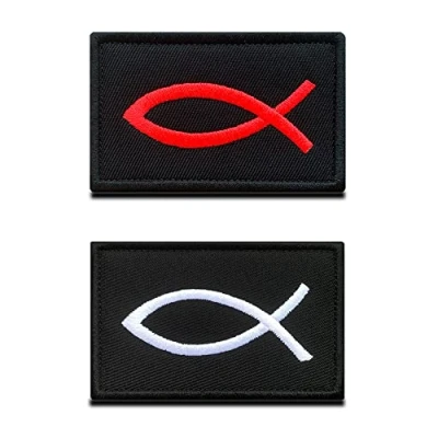 Afbeelding van Zcketo 2 stuks geborduurde patches met sluiting, religieuze vissen, patch voor kleding, tassen, uniform, rugzakken, vest, hondenharnas