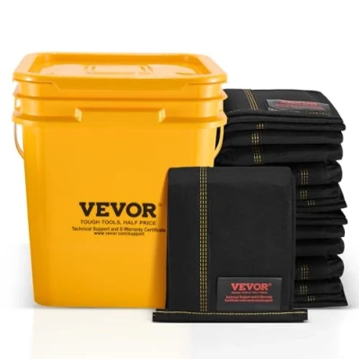 Afbeelding van VEVOR Overstromingsbarrières, 5 stuks overstromingszakken met kunststof emmer, overstromingsbarrières voor huis, deur, oprit (25 x 15 cm)