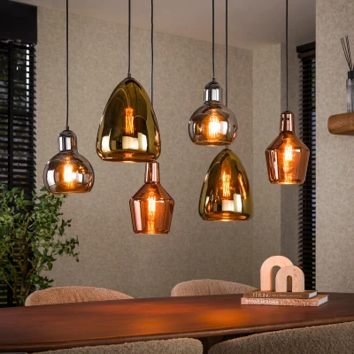 Afbeelding van Fraaai Coventry hanglamp 6L mix artic zwart Glas