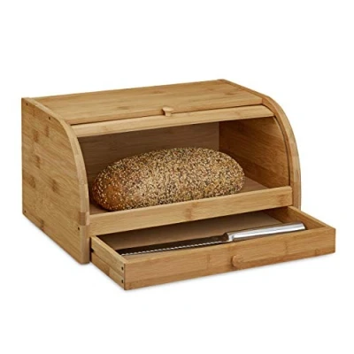 Afbeelding van Relaxdays broodtrommel met schuifdeksel, bamboe hout, brooddoos, brood trommel