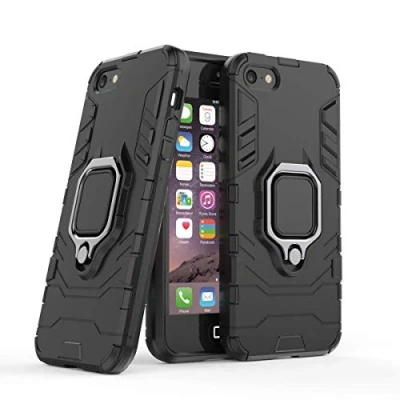 Afbeelding van Compatibel met iPhone 5, 5S, SE Hoesje, 360 Graden Ring Standaard Schokbestendige Hoes voor Apple (Zwart)