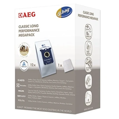 Afbeelding van AEG GR201M originele s bag Classic Long Performance MegaPack, 12 synthetische stofzuigerzakken, optimale filtratie en maximaal zuigvermogen, hygiënesluiting, meer volume, +50% levensduur, wit