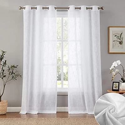 Afbeelding van Carvapet Witte gordijnen, doorschijnend, voor woonkamer en slaapkamer, 2 stuks, 140 x 225 cm