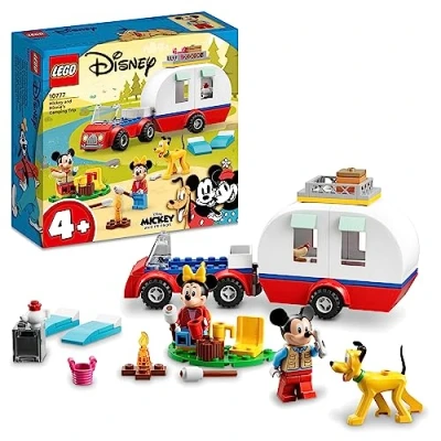 Afbeelding van LEGO Disney Mickey Mouse en Minnie Kampeerreis Constructie Speelgoed voor Kinderen vanaf 4 Jaar met Auto, Caravan Figuur van Pluto, Cadeau Meisjes Jongens 10777