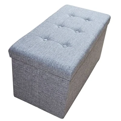 Afbeelding van Style home Zitbank, krukje met opbergruimte, opvouwbare voetensteun, opbergbox, belastbaar tot 300 kg, van linnen, 76 x 38 cm, 2676 18 grijs