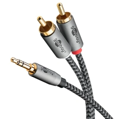 Afbeelding van Goobay Audio adapterkabel AUX, 3,5 mm jack naar stereo cinch stekker, 1 m, Sharkskin grijs (1 m, RCA), Audiokabel