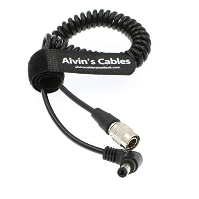 Afbeelding van Alvin&#039;s Cables Hirose 4 pins male naar DC aansluiting rechte hoek spiraalkabel voor Blackmagic Sound Devices ZOOM F8