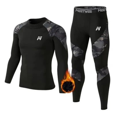 Afbeelding van MEETWEE Thermisch ondergoed voor heren, functioneel winterondergoed, ademend, thermo ondergoed, set, lang thermohemd en thermobroek, compressiepak mannen, skiën, hardlopen, sport