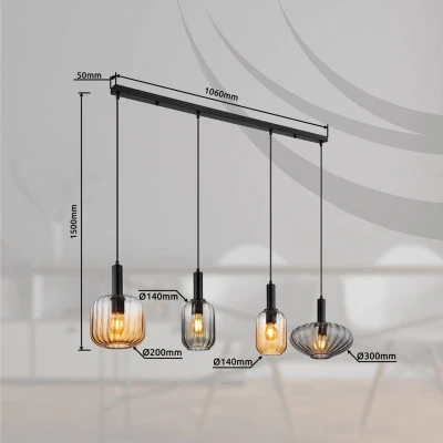 Afbeelding van Globo Hanglamp Valletta met gekleurd glas 4 lichts 15719