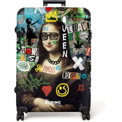 Afbeelding van NoBoringSuitcases.com® Koffer groot Reiskoffer lichtgewicht Mona Lisa omringd door kleurrijke graffiti Rolkoffer met 4 wielen Grote trolley XL 98 liter bagage