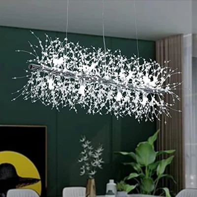 Afbeelding van Kristallen kroonluchter met 12 lichtpunten, moderne eetkamer keukeneiland verlichting in zilveren stijl (92 cm)