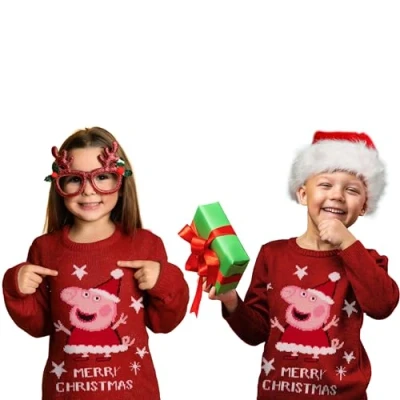 Afbeelding van United Labels Peppa Wutz Kersttrui voor kinderen, rood, 98 104, Lelijke Kersttrui, trui, gebreide wintertrui jongens en meisjes