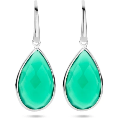 Afbeelding van zilver gerhodineerd oorhangers groen agaat 12.00ct (2x 6.00ct) franse haak 1336008