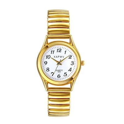 Afbeelding van JewelryWe JW312P0040 Dameshorloge elegant analoog kwartshorloge met digitale wijzerplaat en elastische legering goud/zilver 1 goud armband