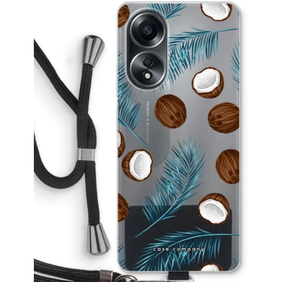 Afbeelding van Case Company® hoesje met Koord geschikt voor Oppo A58 4G Kokosnoot Telefoonhoesje Zwart Bescherming aan alle Kanten en Over de Schermrand
