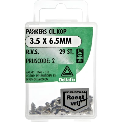 Afbeelding van Deltafix. PARKERS CILinder kruis KOP. 3.5 x 9.5MM R.V.S. 29 Stuks. Metaal schroeven.