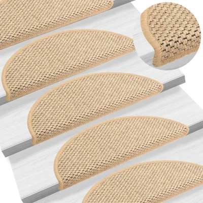 Afbeelding van Trapmatten zelfklevend 15 st sisal look 56x17x3 cm lichtbeige