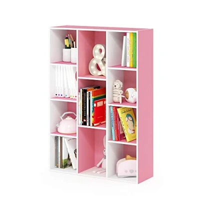 Afbeelding van Furinno Luder 11 Cube Omkeerbare Open Plank Boekenkast, Wit/Roze