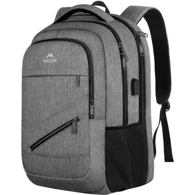 Afbeelding van Reizen Laptop Rugzak, TSA Grote Reistas voor Vrouwen Mannen, 17 Inch Zakelijke Vlucht Goedgekeurd Carry On Rugzak met USB Lader Poort en Bagagemouw, MATEIN Duurzame College School Boekentas, Grijs