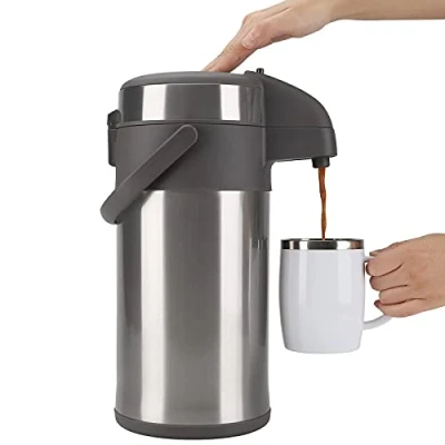 Afbeelding van Olerd 4,0 liter pompkan, thermoskan, koffiedispenser, roestvrij staal, dubbelwandige pomp, vacuüm thermoskan met pompmechanisme, koffiekaraf, kan voor 24 kopjes (zilver)