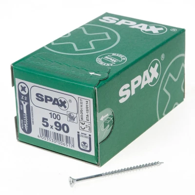 Afbeelding van Spax spaanplaatschroeven platverzonken kop verzinkt pozidriv 5.0x90mm (per 100 stuks)
