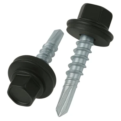 Afbeelding van 8 mm x 25 Dakschroeven, Zeskantkop, Zelfborend, Meerkleurig (RAL 9005 Gitzwart) Schroeven Met EPDM Afdichtring, Roestbestendige Verzinkte Geharde schroef (50 Stuk)