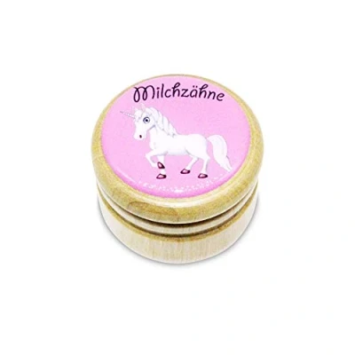 Afbeelding van Melktanddoos, tanddoos, melktanden, fotodoos van hout met draaisluiting in diverse motieven, voor jongens en meisjes, 44 mm (eenhoorn) Made EU 7011