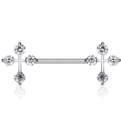 Afbeelding van Tepelpiercing CZ cross einde