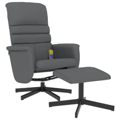 Afbeelding van vidaXL Massagestoel verstelbaar met voetenbankje kunstleer grijs, fauteuil, relaxstoel, slaapfauteuil, relaxfauteuil, fauteuil stoel, leren