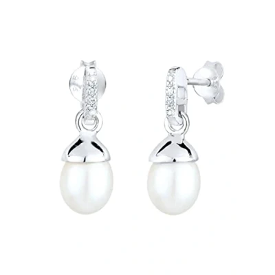 Afbeelding van Elli PREMIUM Dames Oorbellen Zoetwater Gekweekte Parel Diamant (0.03 ct.) 925 Sterling Zilver